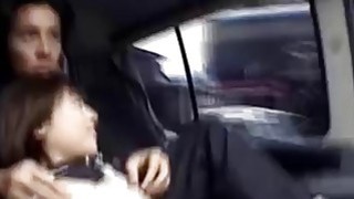 Lewd schoolgirl enjoys wild doggystyle in moving car