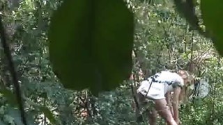 Veggie fucker blows voyeur outdoors